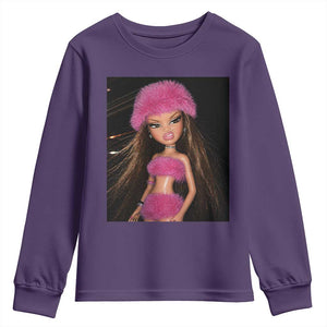 Funny Disgusting Doll Face Meme Youth Sweatshirt Expression Hilarious Sarcastic TS10 Purple Print Your Wear