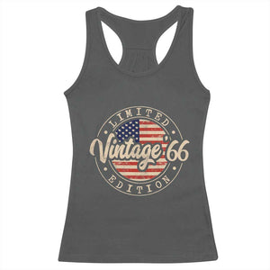 Vintage 1966 Stamp Racerback Tank Top Funny 60th Birthday USA Flag 60 Year Old Bday TS10 Dark Heather Print Your Wear