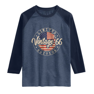 Vintage 1966 Stamp Raglan Shirt Funny 60th Birthday USA Flag 60 Year Old Bday TS10 Heather Denim Navy Print Your Wear