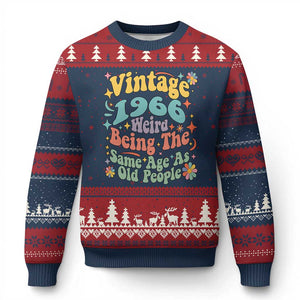 Funny 60th Birthday Ugly Christmas Sweater Retro Groovy 1966 Weird Being The Same Age As Old People TS10 Navy Red Print Your Wear
