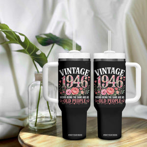 80th Birthday Gifts For Her Tumbler With Handle Floral 1946 Weird Being The Same Age As Old People TS10 Print Your Wear