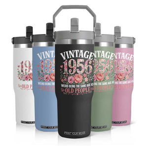 70th Birthday Gifts For Her Flip Straw Tumbler Floral 1956 Weird Being The Same Age As Old People TS10 Print Your Wear