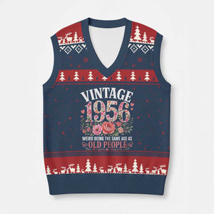 70th Birthday Gifts For Her V-Neck Knit Sweater Vest Floral 1956 Weird Being The Same Age As Old People TS10 Navy Red Print Your Wear