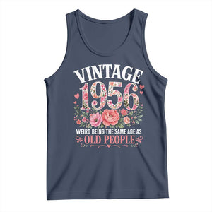 70th Birthday Gifts For Her Tank Top Floral 1956 Weird Being The Same Age As Old People TS10 Navy Print Your Wear
