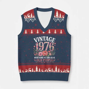 50th Birthday Gifts For Her V-Neck Knit Sweater Vest Floral 1976 Weird Being The Same Age As Old People TS10 Navy Red Print Your Wear