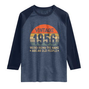70th Birthday Raglan Shirt Retro 1956 Weird Being The Same Age As Old People TS10 Heather Denim Navy Print Your Wear