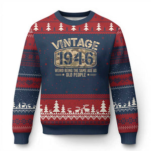 80th Birthday Gift For Men Ugly Christmas Sweater Retro Camo 1946 Weird Being The Same Age As Old People TS10 Navy Red Print Your Wear