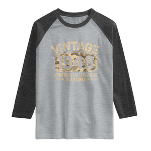 80th Birthday Gift For Men Raglan Shirt Retro Camo 1946 Weird Being The Same Age As Old People TS10 Heather Gray Heather Charcoal Print Your Wear