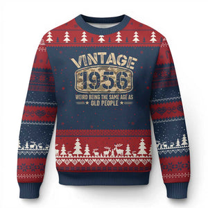 70th Birthday Gift For Men Ugly Christmas Sweater Retro Camo 1956 Weird Being The Same Age As Old People TS10 Navy Red Print Your Wear