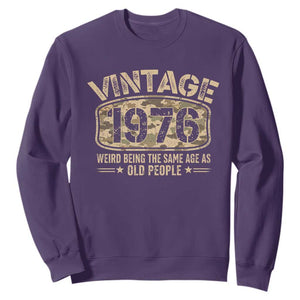 50th Birthday Gift For Men Sweatshirt Retro Camo 1976 Weird Being The Same Age As Old People TS10 Purple Print Your Wear