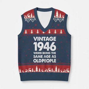 Funny 80th Birthday V-Neck Knit Sweater Vest Turning 80 Year Old Gifts Weird Being The Same Age As Old People TS10 Navy Red Print Your Wear
