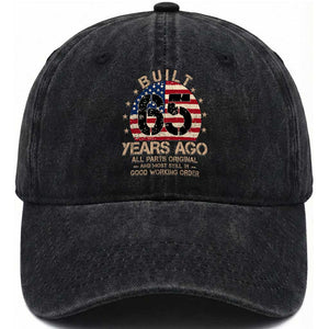 Funny 65th Birthday Washed Cotton Baseball Cap Vintage US Flag Built 65 Years Ago Parts Original TS10 Print Your Wear