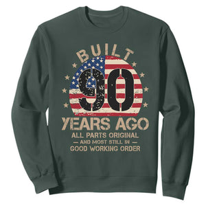 Funny 90th Birthday Sweatshirt Vintage US Flag Built 90 Years Ago Parts Original TS10 Dark Forest Green Print Your Wear
