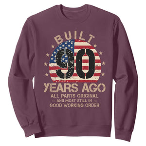 Funny 90th Birthday Sweatshirt Vintage US Flag Built 90 Years Ago Parts Original TS10 Maroon Print Your Wear