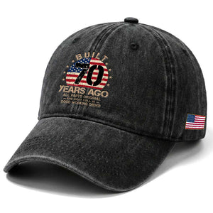 Funny 70th Birthday Washed Cotton Baseball Cap Vintage US Flag Built 70 Years Ago Parts Original TS10 Print Your Wear