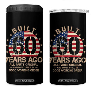 Funny 60th Birthday 4 in 1 Can Cooler Tumbler Vintage US Flag Built 60 Years Ago Parts Original TS10 One Size: 16 oz Black Print Your Wear