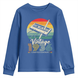 Vintage 1936 Youth Sweatshirt 90th Birthday Turning 90 Year Old Gifts TS10 Royal Blue Print Your Wear