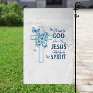 Christian Jesus Garden Flag Blessed By God Saved By Jesus Blue Floral Cross Butterfly Art TS10 Print Your Wear