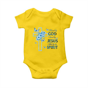 Christian Jesus Baby Onesie Blessed By God Saved By Jesus Blue Floral Cross Butterfly Art TS10 Daisy Print Your Wear