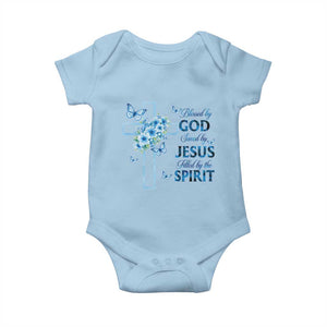 Christian Jesus Baby Onesie Blessed By God Saved By Jesus Blue Floral Cross Butterfly Art TS10 Light Blue Print Your Wear