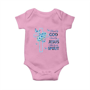 Christian Jesus Baby Onesie Blessed By God Saved By Jesus Blue Floral Cross Butterfly Art TS10 Light Pink Print Your Wear