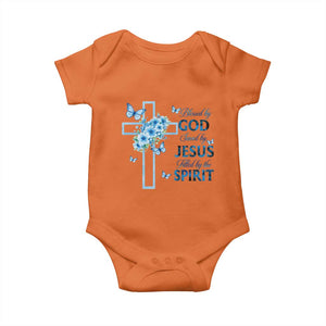 Christian Jesus Baby Onesie Blessed By God Saved By Jesus Blue Floral Cross Butterfly Art TS10 Orange Print Your Wear