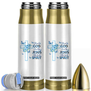 Christian Jesus Bullet Tumbler Blessed By God Saved By Jesus Blue Floral Cross Butterfly Art TS10 White Print Your Wear