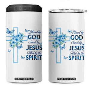 Christian Jesus 4 in 1 Can Cooler Tumbler Blessed By God Saved By Jesus Blue Floral Cross Butterfly Art TS10 One Size: 16 oz White Print Your Wear