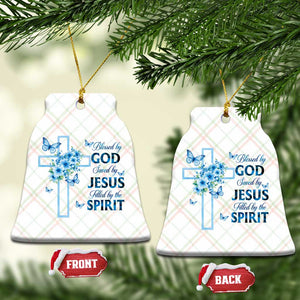 Christian Jesus Ceramic Ornament Blessed By God Saved By Jesus Blue Floral Cross Butterfly Art TS10 Print Your Wear