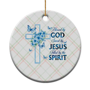 Christian Jesus Ceramic Ornament Blessed By God Saved By Jesus Blue Floral Cross Butterfly Art TS10 1pc Christmas Plaid Print Your Wear