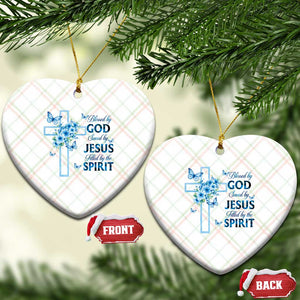 Christian Jesus Ceramic Ornament Blessed By God Saved By Jesus Blue Floral Cross Butterfly Art TS10 Print Your Wear