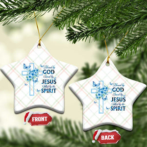 Christian Jesus Ceramic Ornament Blessed By God Saved By Jesus Blue Floral Cross Butterfly Art TS10 Print Your Wear