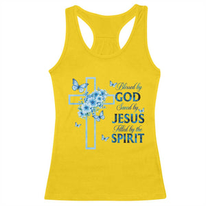 Christian Jesus Racerback Tank Top Blessed By God Saved By Jesus Blue Floral Cross Butterfly Art TS10 Daisy Print Your Wear