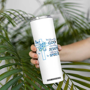 Christian Jesus Skinny Tumbler Blessed By God Saved By Jesus Blue Floral Cross Butterfly Art TS10 Print Your Wear