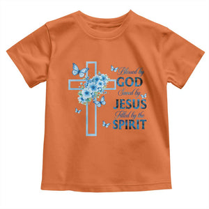 Christian Jesus Toddler T Shirt Blessed By God Saved By Jesus Blue Floral Cross Butterfly Art TS10 Orange Print Your Wear