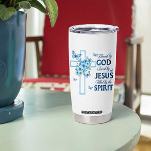 Christian Jesus Tumbler Cup Blessed By God Saved By Jesus Blue Floral Cross Butterfly Art TS10 Print Your Wear