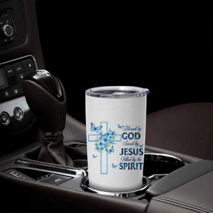 Christian Jesus Tumbler Cup Blessed By God Saved By Jesus Blue Floral Cross Butterfly Art TS10 Print Your Wear