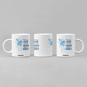 Christian Jesus Coffee Mug Blessed By God Saved By Jesus Blue Floral Cross Butterfly Art TS10 Print Your Wear