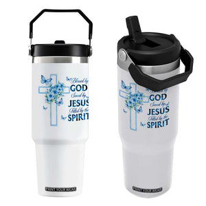 Christian Jesus Flip Straw Tumbler Blessed By God Saved By Jesus Blue Floral Cross Butterfly Art TS10 One Size: 30 oz White Print Your Wear
