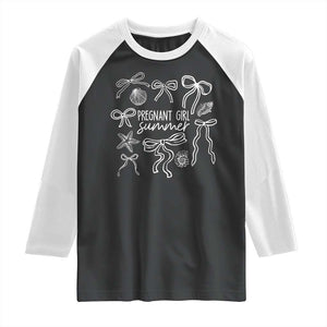 Pregnant Girl Summer Raglan Shirt Beach Pregnancy Announcement Summer Baby Shower TS10 Black White Print Your Wear