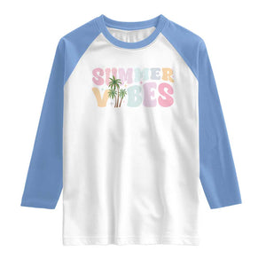 Summer Vibes Raglan Shirt Beach Life Gift Distressed Beach Mom TS10 White Carolina Blue Print Your Wear