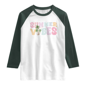 Summer Vibes Raglan Shirt Beach Life Gift Distressed Beach Mom TS10 White Dark Forest Green Print Your Wear