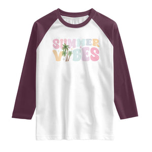 Summer Vibes Raglan Shirt Beach Life Gift Distressed Beach Mom TS10 White Maroon Print Your Wear