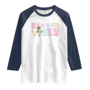 Summer Vibes Raglan Shirt Beach Life Gift Distressed Beach Mom TS10 White Navy Print Your Wear