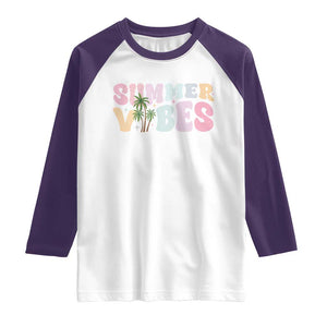 Summer Vibes Raglan Shirt Beach Life Gift Distressed Beach Mom TS10 White Purple Print Your Wear