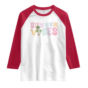 Summer Vibes Raglan Shirt Beach Life Gift Distressed Beach Mom TS10 White Red Print Your Wear