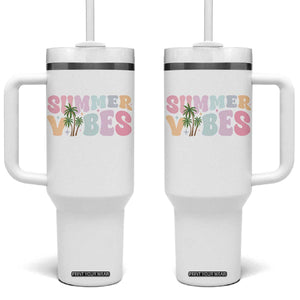 Summer Vibes Tumbler With Handle Beach Life Gift Distressed Beach Mom TS10 One Size: 40 oz White Print Your Wear