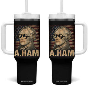 Alexander Hamilton Tumbler With Handle Vintage American Flag TS10 One Size: 40 oz Black Print Your Wear