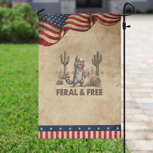 Feral & Free Raccoon Garden Flag Funny 4th of July Cowboy Meme Retro Independence Day TS10 Vintage Rustic Tan Navy Print Your Wear