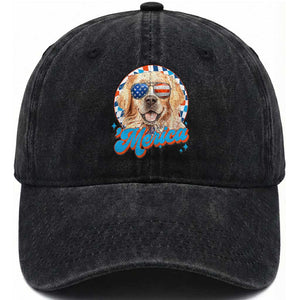 Funny Golden Retriever Merica Washed Cotton Baseball Cap 4th of July Dog Mom Dad Patriotic USA Retro 90s TS10 Washed Cap Universal Fit Black Print Your Wear
